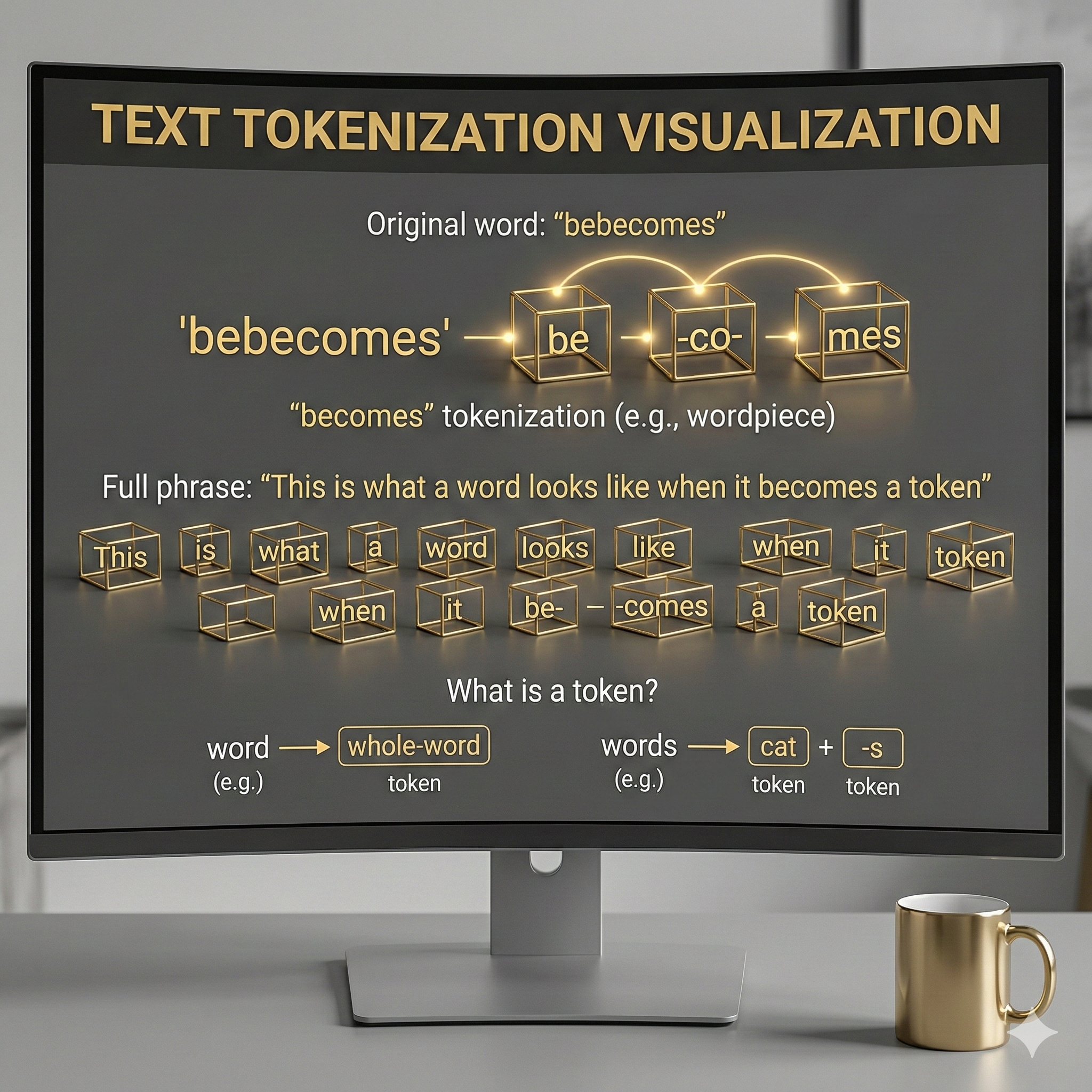 Text tokenization visualization showing how AI breaks words into smaller token chunks