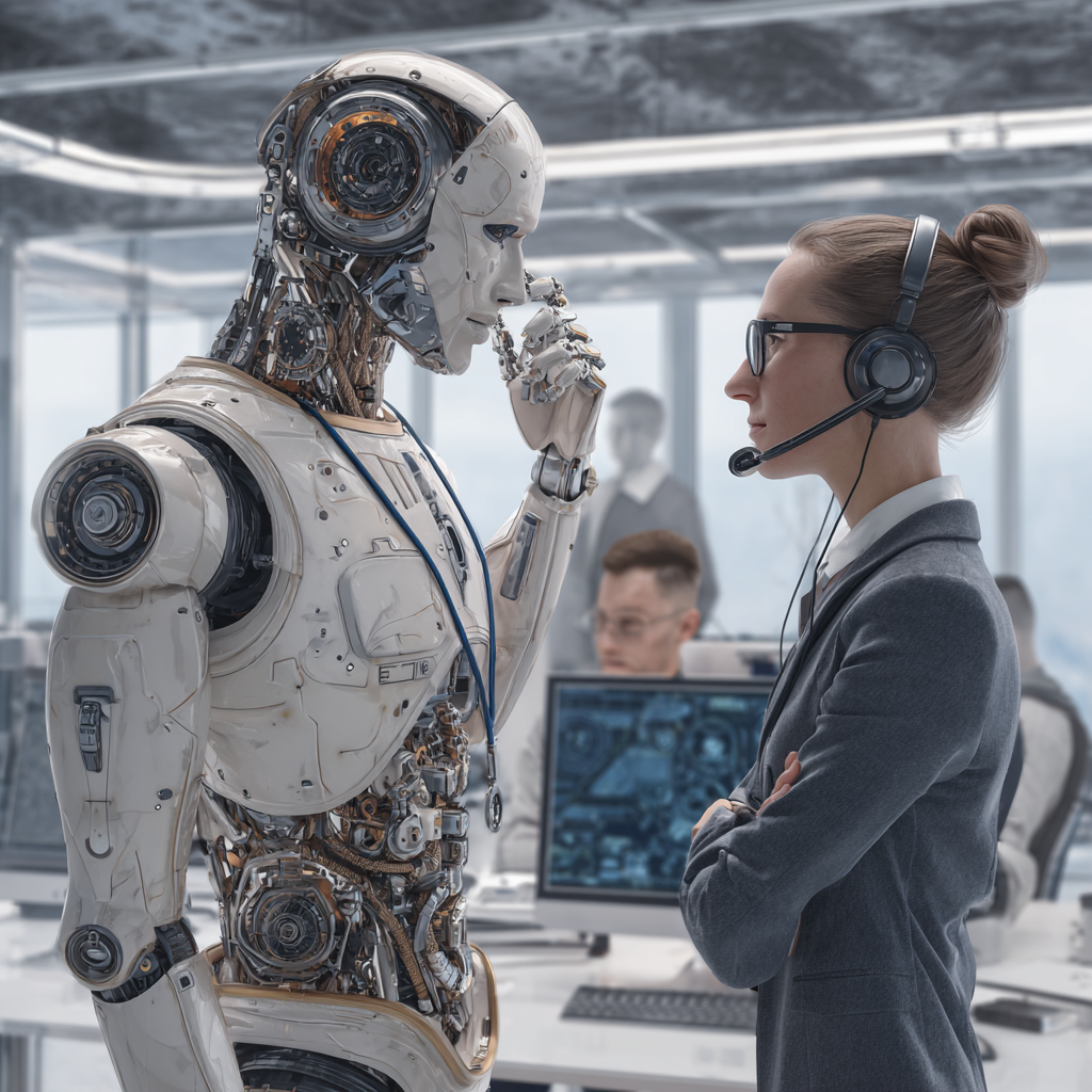 AI and social care professionals working together in an office setting